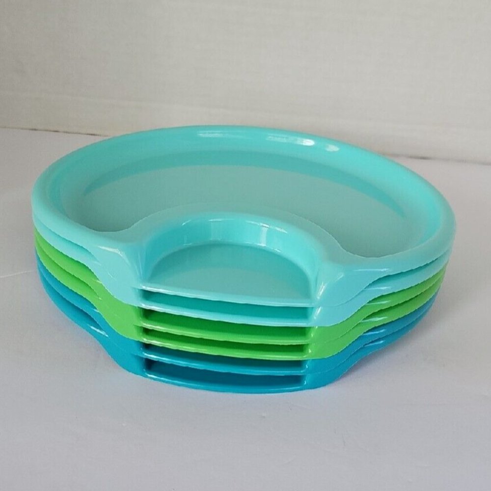 Set of 6 Pampered Chef Party Outdoor Picnic Plastic Plates #2823 Blue / Green